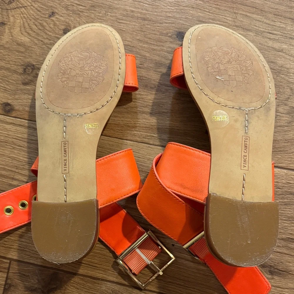 Vince Camuto Orange Leather Crisscross Ankle Strap Sandals - Picture 3 of 4